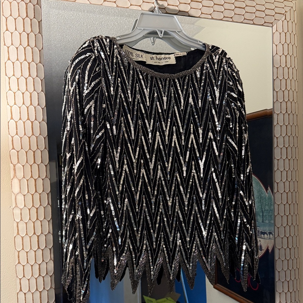 St Honore Black and Silver Sequin Top
